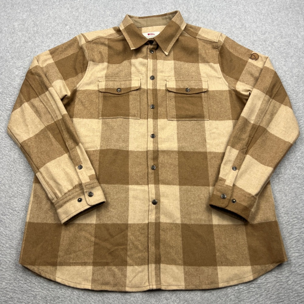 Fjallraven Canada Shirt Womens XL Brown Plaid Wool Comfort Fit Button Up 90835